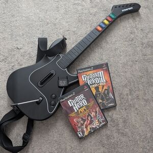 PS2 Kramer Guitar Hero Bundle PlayStation 2 Aerosmith + Legends Of Rock III Game
